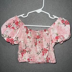 Vincce Camuto Top Girls 4 Pink Floral Casual Puff Sleeve
